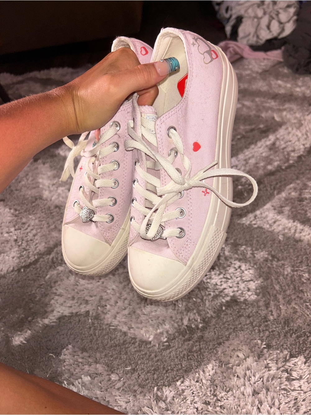Converse Low-Top Light Pink Canvas Sneakers with Heart Accents